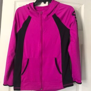 Justice zip up with hood. Purplish/pink